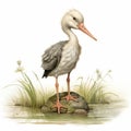 Detailed Character Illustrations: Small Stork Drawing In John Wilhelm Style