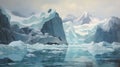 Antique Glacier Painting: Zbrush Style Icebergs On Water