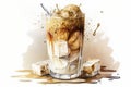 illustration, iced latte, summer drink served in a glass, ai generative