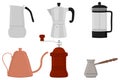 Illustration icon on theme big colored set different types kettle