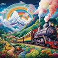 Illustration of Iconic Train Journeys in Mural Style