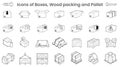 Illustration icons of Boxes Wood packing and Pallet