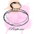 illustration, icons, drawn colorful perfume bottle, beauty industry