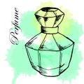 illustration, icons, drawn colorful perfume bottle, beauty industry