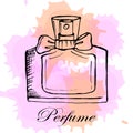 illustration, icons, drawn colorful perfume bottle, beauty industry