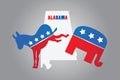 Illustration of idea of Democrat donkey kicking Republican elephant out of Alabama. Royalty Free Stock Photo