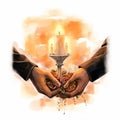 Illustration of Igniting a Unity Candle in Watercolor and Ink Royalty Free Stock Photo