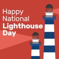 Illustration of illuminated lighthouses and happy national lighthouse day on red background Royalty Free Stock Photo