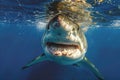 Illustration of  close up of the head and mouth of a great white shark underwater, with sharp teeth Royalty Free Stock Photo