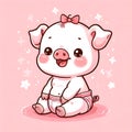 illustration with cute little baby pig sit and laugh Royalty Free Stock Photo