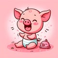 illustration with cute little baby pig sit and laugh Royalty Free Stock Photo