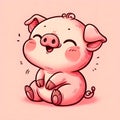 illustration with cute little baby pig sit and laugh Royalty Free Stock Photo