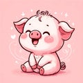 illustration with cute little baby pig sit and laugh Royalty Free Stock Photo