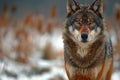 Illustration of one gray wolf standing in the snow, high quality, high resolution Royalty Free Stock Photo