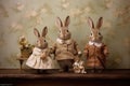 Illustration image of a family of rabbits dressed in old-fashioned clothes