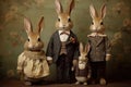 Illustration image of a family of rabbits dressed in old-fashioned clothes Royalty Free Stock Photo