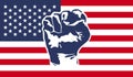 Illustration - The fist icon and the US Stars and Stripes Flag. Protest sign for justice and human rights and BLM