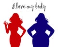 illustration, image on the theme of body positive, plump and slender women, banner