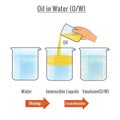 Illustration of immiscible liquids water and oil in an emulsion