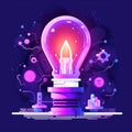 illustration of implementing an innovation violet and yellow with light bulb idea on,generated with AI.