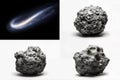 Asteroids and comet illustration with rocky space objects isolated on white background. Royalty Free Stock Photo