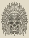 illustration indian apache skull vintage engraving style Royalty Free Stock Photo