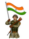 Indian Army soilder holding falg of India with pride Royalty Free Stock Photo