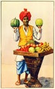 Illustration of an Indian fruit seller