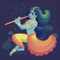 Illustration of Indian God, feather, flute or bansuri. Ai Generated