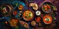 Illustration of Indian national food. View from above.Generative AI