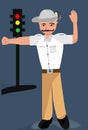 Illustration of Indian Traffic police with hand gesture to stop showing with traffic signal