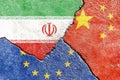 Illustration indicating the political conflict between Iran-EU-China