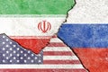 Illustration indicating the political conflict between Iran-USA-Russia