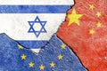 Illustration indicating the political conflict between Israel-EU-China