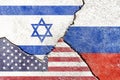 Illustration indicating the political conflict between Israel-USA-Russia