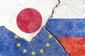 Illustration indicating the political conflict between Japan-EU-Russia