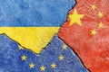 Illustration indicating the political conflict between Ukrain-EU-China