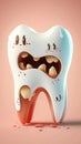Illustration of inflamed gums and purulent teeth, dental health concept