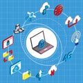 Illustration of info graphic online technology icons set concept Royalty Free Stock Photo