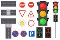 Illustration of info graphic traffic signs icons set concept. Traffic sign and lights realistic. Flat road signs set. Royalty Free Stock Photo