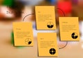 Illustration infographic template with motif of PDCA method made by stickers on blurred background