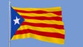 Illustration of informal flag of Catalan lands, blue estelada waving in the wind against the sky, 3d render.