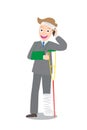 Illustration of injured businessman in bandages with crutches call insurance agent