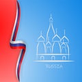 Illustration inscription Russia Moscow Kremlin and St. Basils Cathedral on background with the flag of Russia. Vector Royalty Free Stock Photo