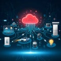 Illustration of interconnected devices and services in a cloud computing network Royalty Free Stock Photo