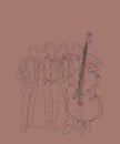 illustration with interference. a musical group, a quartet, four friends of musicians, jazzmen without faces, in suspenders and