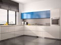 Illustration of interior of modern kitchen in white blue gray Royalty Free Stock Photo