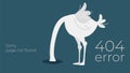 Illustration of internet connection problem concept. 404 error page not found isolated in black background. The ostrich will bury Royalty Free Stock Photo