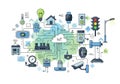 Illustration of an Internet of Things (IoT) network with Royalty Free Stock Photo