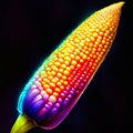 Illustration of an iridescent corn flower on a dark background AI generated